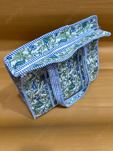 Handcrafted Quilted Blue Green Floral Tote <b>Bag</b> Printed <b>Fabric</b> Shoulder Handbag Lightweight Everyday Carry Designer Shopping <b>Bag</b> - Product Image 4