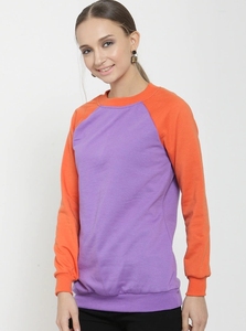 Sweat-shirt à col rond pour femme, à blocs de couleur, manches longues, violet orange, tricoté décontracté, 100% coton, vêtements d'automne - Product Image 5