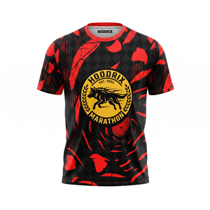 เสื้อวิ่งมาราธอนแบบซับลิเมชั่นสั่งทำพิเศษ แห้งเร็ว ผลิตจากโพลีเอสเตอร์ตาข่าย ระบายอากาศได้ดี เสื้อยืดกีฬา สำหรับผู้ชายและผู้หญิง ขายส่งจากผู้ผลิต - Product Image 1