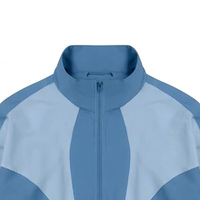 Tren Terbaru Setelan Celana Wind Breaker Pria Panel Hitam Abu-abu Logo Kustom, Jaket Vintage Kasual Satin Bernapas untuk Musim Panas