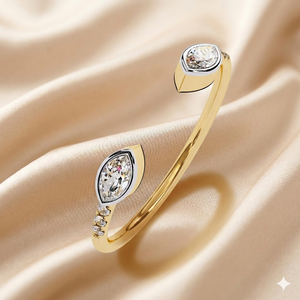 Minimalist <b>Open</b> Cuff <b>Rings</b> Natural Marquise Cut Diamond 14k Solid Gold Round Accent Anniversary Gift <b>Rings</b> Bridal Wedding <b>Rings</b> - Product Image 1