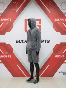 Ensemble sweat à capuche et short gris pour homme en molleton ultra-doux, tissu pelucheux, cordon de serrage réglable, coupe décontractée, chaud et confortable, style loungewear - Product Image 3