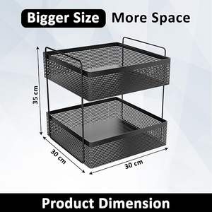Panier de rangement en métal contemporain avec poignées en bois pour étagère - Product Image 4