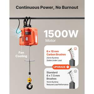 Polipasto Eléctrico Portátil de 1500W con Capacidad de 1100 Libras, Altura de Elevación de 25 pies, Velocidad de 16.4 pies/min, Control Remoto Manual con Cable e Inalámbrico - Product Image 5