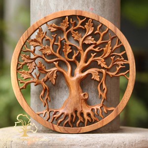 Decoración de Pared de Madera de Acacia Hecha a Mano con Diseño del Árbol de la Vida - Arte Rústico de Madera Marrón - Product Image 2