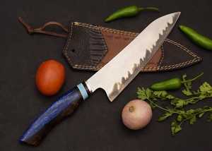 Couteau de cuisine en acier Damas, lame droite de 8 pouces, manche en bois, bord biseauté, artisanat - Product Image 5