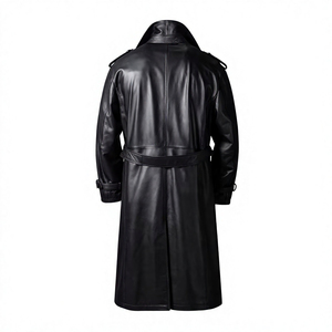 Plus Size <b>Men's</b> <b>Black</b> Leather <b>Trench</b> <b>Coat</b> Long Double Breasted Waterproof Overcoat - Product Image 2