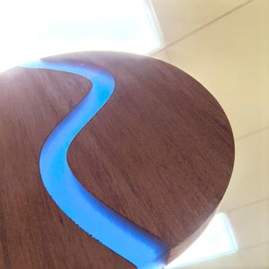Posavasos Cuadrados de Lujo Hechos a Mano con Madera de Acacia y Resina Epoxi, Diseño Único de Arroyo Azul, 4 mm de Grosor, Más de 600 mm de Diámetro, Decoración para el Hogar - Product Image 3