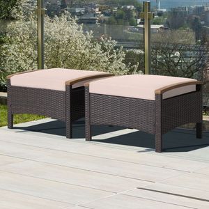 Set di 2 Pouf da Esterno in Vimini Resistenti allo Sbiadimento, Sgabelli Durevoli per Uso Esterno - Product Image 1