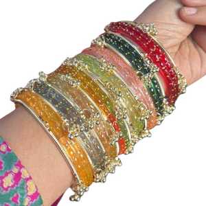All Sizes Low MOQ & Prices Glass Pearl Churiyan <b>Bangles</b> Set Jewelry Women Custom Colors Sizes Traditional Kashmiri <b>Bangles</b> Girls - Product Image 1