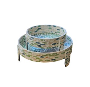 Phenomenal mother of pearl <b>cake</b> <b>stand</b>, mosaic seashell double raised tray <b>set</b> filled with fine sweets for parties - Product Image 1