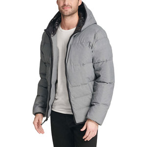 Custom Men's Casual Winter Jacket Logo Embossed Windproof Shiny Black Fur Zipper <b>Waterproof</b> Coating Bubble Padding for <b>Warm</b> - Product Image 2
