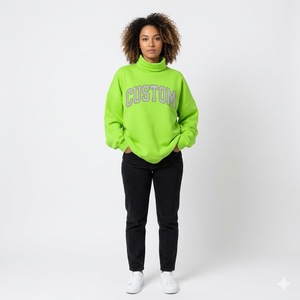 Premium Quality Oversized Breathable Women Mockneck Sweatshirt Polyester Cotton Soft Comfortable Customized Printing Front <b>Drop</b> - Product Image 1