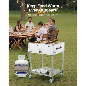Commercial Propane Steam <b>Table</b> <b>with</b> 6-Pan LP Gas Outdoor Soup Warmer 3\" <b>Wheels</b> Stainless Steel Food Warming & Holding Equipment - Product Image 6