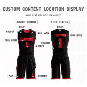 Camiseta de Baloncesto Reversible Personalizada con Nombre y Número, Ropa Deportiva de Equipo, Diseño Moderno en Negro y Rojo, Sublimación en Poliéster - Product Image 2