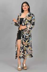 Bata de Verano Elegante para Mujer, Estampada a Mano en India con Diseño Floral Negro, 100% Algodón, Cuello en V, Cierre con Cordón, Largo Completo, para Dormir - Product Image 3