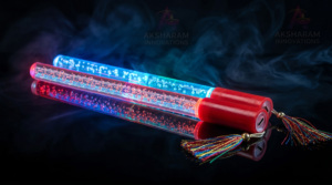 Bâtons de Dandiya LED multicolores élégants avec lumières, pompons décoratifs et poignée pour la danse culturelle - Product Image 1