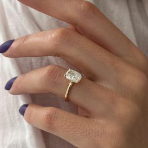 2.5 Carat Elongated Cushion Lab Grown Diamond <b>Dainty</b> Solitaire <b>Ring</b>, 14k Yellow Gold 1.7mm Thin Engagement <b>Ring</b>,IGI Certified - Product Image 1