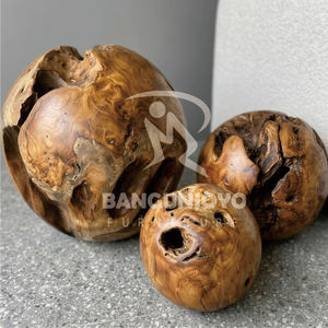 Pièces décoratives sphériques creuses en bois, finition naturelle, pour accessoires de mobilier de salon moderne - Product Image 3