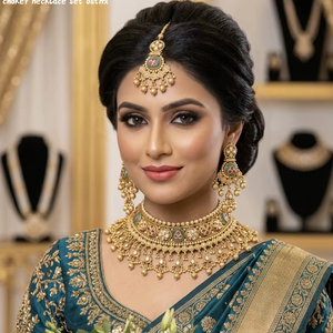 Wholesale High Quality New Vintage Copper Gold Plated <b>Crystal</b> Bridal Jewelry <b>Set</b> Long Mala Necklace Earrings Maang Wedding Gift - Product Image 1