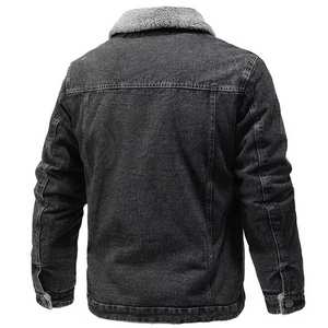 Veste en jean pour homme, doublée sherpa, épaisse et chaude, style vintage, coupe slim, décontractée, type trucker, grandes tailles - Product Image 3
