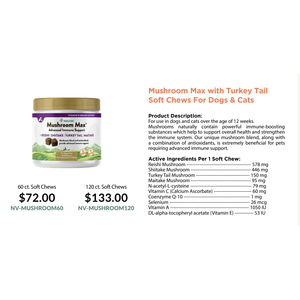 NaturVet Mushroom Max con Cola de Pavo, Masticables Blandos para Perros y Gatos, 60 Masticables Blandos - Product Image 1