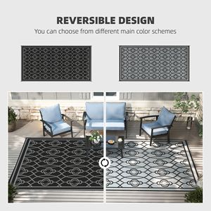 Tappeto da esterno reversibile lanterna nera e grigia impermeabile in plastica con borsa per il trasporto 9 'X 18' - Product Image 4