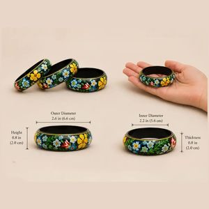 Bracelets à motif floral pour femmes, ensemble de bracelets vintage en résine acrylique, bijoux cadeau, style ethnique indien traditionnel, lot de 3 - Product Image 3