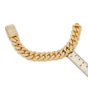 4/3 Row Diamond Prong Set bracciale a maglia cubana bracciale hip- hop con diamanti personalizzati in argento per bracciali da donna