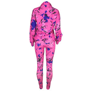 Women's <b>Pink</b> Blue Camouflage Print <b>Tracksuit</b> Full Sleeve Zipper Sport Wear Set Regular Fit All Seasons Knitted Polyester - Product Image 2