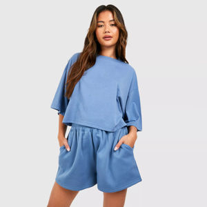 Conjunto de Camiseta de Manga Corta y Pantalones Cortos de Algodón para Mujer, Ropa Casual, Precio de Fábrica, Dos Piezas, Logotipo Personalizado, Conjunto Doble para Mujer - Product Image 3