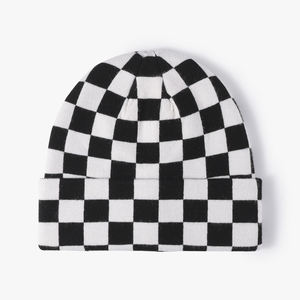 Unisex Checkered Beanie Hat 100% Acrylic Cuffed <b>Winter</b> <b>Cap</b> Casual Style for Adults Black White Pattern - Product Image 1