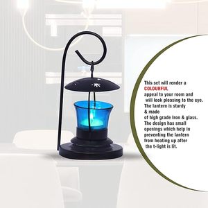 Pure Source India Hard Metal Hanging Lantern with <b>Tea</b> <b>Candle</b> Holder Decorative Vintage Lantern for Home Outdoor - Product Image 5