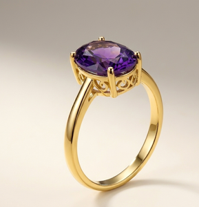 925 <b>Silver</b> Vintage Rhodium Plated Oval Natural Stone Purple Gemstone <b>Ring</b> Prong Set <b>Solitaire</b> Fine Jewelry Women's Third Party - Product Image 1