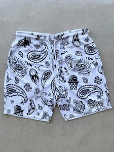 Shorts de basketball pour hommes à imprimé cachemire, séchage rapide, style urbain, taille à cordon, rouge, noir, blanc - Product Image 3