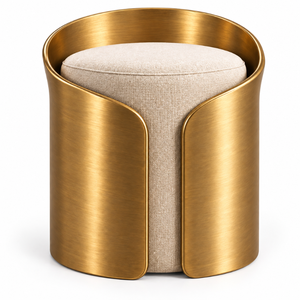 Luxury Gold Metal Accent <b>Stool</b> Upholstered <b>Cushion</b> Open Front Design Modern Decorative Seating for Living Room Bedroom | Elegant - Product Image 1
