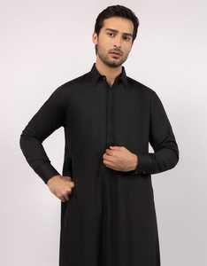 <b>Men's</b> Black <b>Thobe</b> Long Sleeve Floor Length Cotton Modest Islamic Clothing Daily Wear Middle Eastern Style Regular Fit - Product Image 2