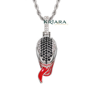 Pendentif Tête de Serpent Venom en Argent 925, Moissanite Ronde Taille Brillant, Plaqué Rhodium, Bijou Unisexe Thème Animal Hiphop - Product Image 1