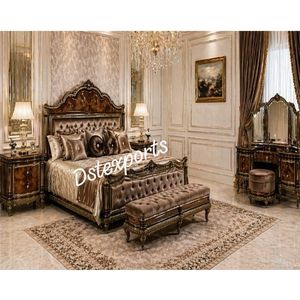 New Design High Back Upholstered King <b>Bed</b> Buy Royal Teak Wood <b>Bed</b> With Side <b>Stools</b> Luxurious Gold Finished Bedroom Collection - Product Image 6