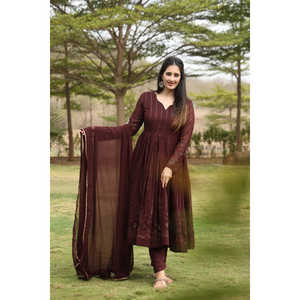 DAMDERRY'S Ensemble de costume Anarkali couleur café pour femme 02 - Product Image 1