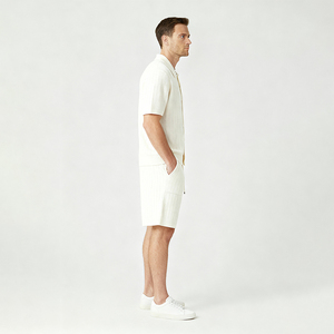 Polo en tricot à manches courtes blanc pour homme, coupe classique, couleur unie, décontracté, respirant - Product Image 5