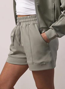High Quality Women's 100% Cotton Quarter Length Solid Color Custom Printed Shorts Button High Waist Elastic Waist <b>Hip</b> Hop Style - Product Image 5