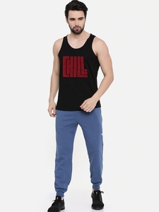 Camiseta sin Mangas Negra para Hombre, Estampada, Cuello Redondo, Estilo Casual, 100% Algodón, Tejido Transpirable - Product Image 1
