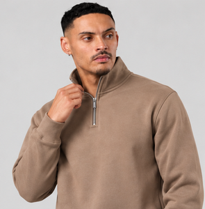 <b>Men</b> Light Brown Tracksuit Set <b>Half</b> <b>Zip</b> <b>Sweatshirt</b> Jogger Pants Casual Sportswear - Product Image 6