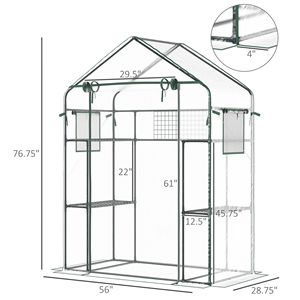 Mini serra idroponica walk-in con ingressi ventilati, scaffalature a più livelli in PE e acciaio-plastica per l'organizzazione della crescita delle piante in giardino - Product Image 3