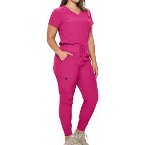 Custom Logo Beauty Salon <b>Scrub</b> Suit for Women Short-Sleeve Split Work <b>Clothes</b> with High Logo Print - Product Image 6