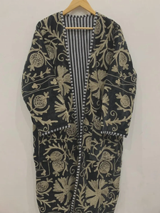 ชุดกิโมโนกำมะหยี่ปักมือลายซูซานีสุดหรู สไตล์โบฮีเมียน ชุดคลุมยาวลายดอกไม้สุดสง่างาม งานฝีมือแบบดั้งเดิมสำหรับผู้หญิง - Product Image 3