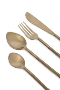 Ensemble de couverts de luxe en laiton doré, manche torsadé artisanal, pour mariage, cuillère, fourchette, couteau, vente en gros - Product Image 2