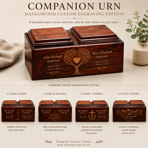 Urna Funeraria de Madera de Mango Grabada Personalizada, Duradera, de 220 Pulgadas Cúbicas, Urna Conmemorativa Doble de Madera Premium para Cenizas Humanas - Product Image 2