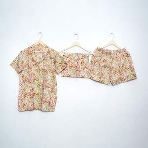 Conjunto de Pijama Corto de Algodón con Estampado Digital Indio para Primavera/Verano, Ropa de Dormir para Mujer, Diseño Floral con Logotipo Frontal, Pijama de Dama de Honor, Regalo para Ella - Product Image 1